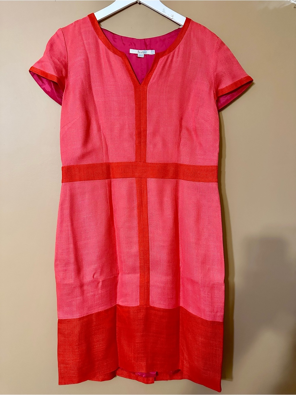 Boden Women's Red-Pink Colorblock Shift Dress - Picture 2 of 7
